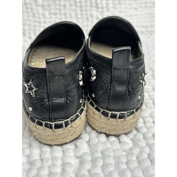REBECCA MINKOFF Espadrille Shoes Sz 6.5M Black Silver Moons Stars Studs Flats - Picture 5 of 9